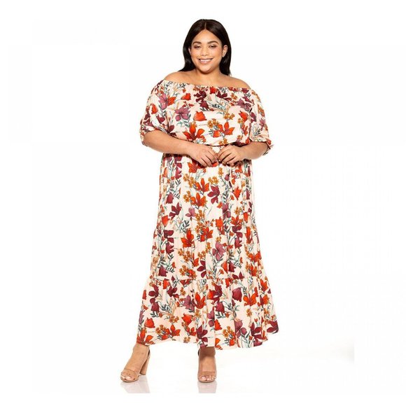 NWT Alexia Admor Size Off-The-Shoulder Maxi Dress D3627PLS 3X Blush Multi Pink - Picture 1 of 1